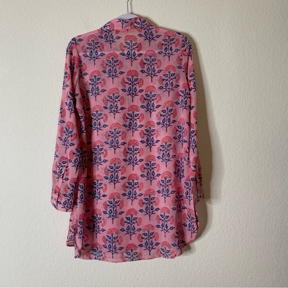 Oliphant Womens Long collar long sleeve sconset pink printed tunic S NWT - Picture 11 of 11